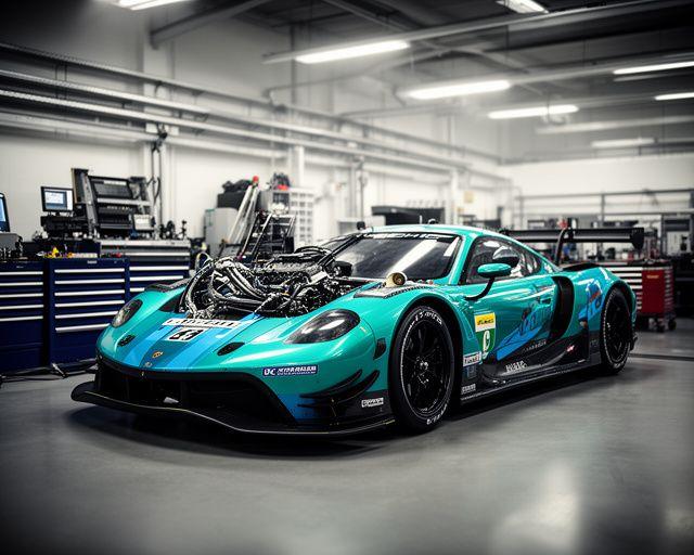 Hochleistungs-Rennwagen in der RhyhtmRace Garage Werkstatt in Wien bei der Motorabstimmung und Track-Vorbereitung